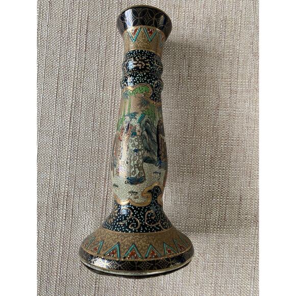 SATSUMA, VINTAGE HAND PAINTED, CANDLE HOLDERS - Picture 4 of 10